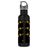 Aangepaste naam gele zonnebloemen op zwart waterfles  (Achterkant)