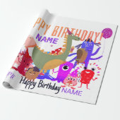 AANGEPASTE NAAM GELUKKIG MONSTER VERJAARDAG INPAKP CADEAUPAPIER (Uitgerold)