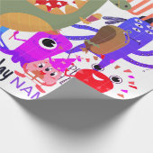 AANGEPASTE NAAM GELUKKIG MONSTER VERJAARDAG INPAKP CADEAUPAPIER (Hoek)