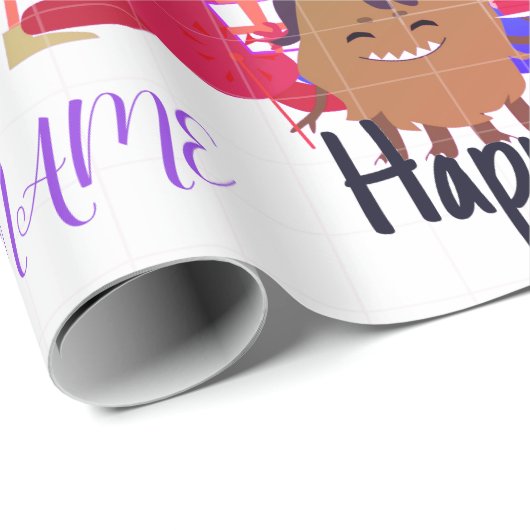 AANGEPASTE NAAM GELUKKIG MONSTER VERJAARDAG INPAKP CADEAUPAPIER (Rol Hoek)