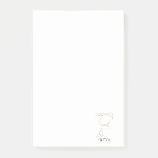 Aangepaste naam Geometric Gold Letter F Monogram Post-it® Notes (Voorkant)