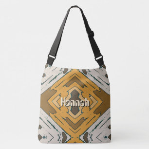 Aangepaste naam geometrisch rustiek bruin goud crossbody tas
