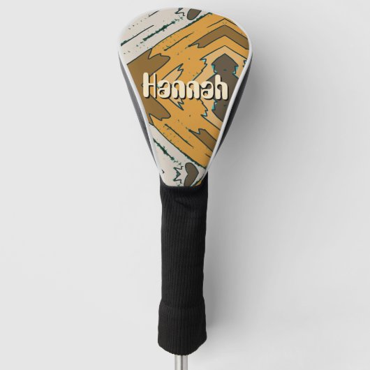 Aangepaste naam geometrisch rustiek bruin goud golfheadcover (Voorkant)
