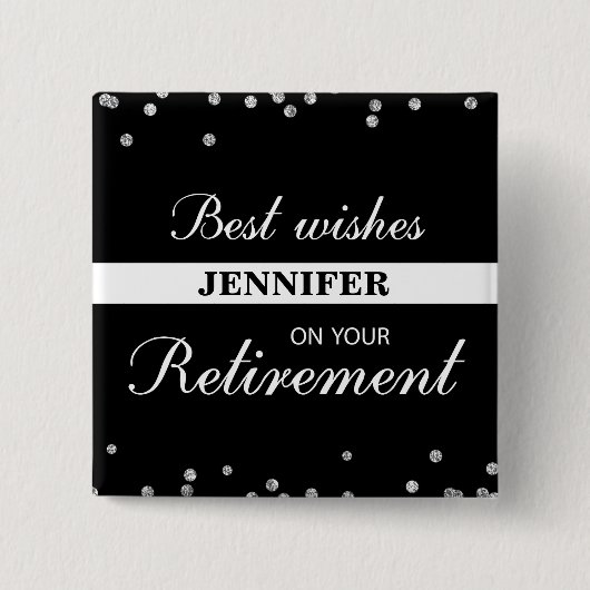 Aangepaste naam, gepensioneerde gefeliciteerd zwar vierkante button 5,1 cm (Voorkant)