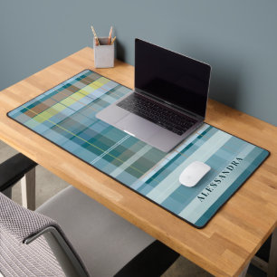 Aangepaste naam geruit blauw teal modern stijlvol  bureaumat