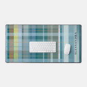 Aangepaste naam geruit blauw teal modern stijlvol  bureaumat (Keyboard & Muis)