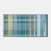 Aangepaste naam geruit blauw teal modern stijlvol  bureaumat (Voorkant)