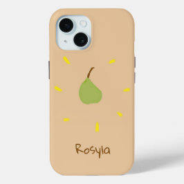 Aangepaste naam geschilderd peer op bruin iPhone 15 case