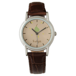 Aangepaste naam geschilderd peer op bruin horloge