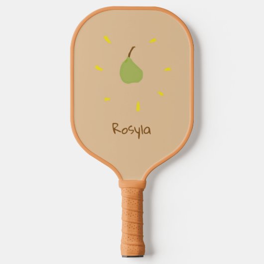 Aangepaste naam geschilderd peer op bruin pickleball paddle (Voorkant)