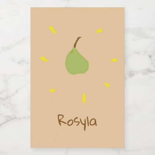 Aangepaste naam geschilderd peer op bruin voedselcontainer etiket (Enkel label)