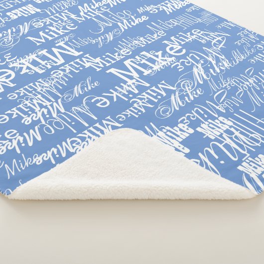 Aangepaste naam gestempeld allover Cornflower Blue Sherpa Deken (3/4)