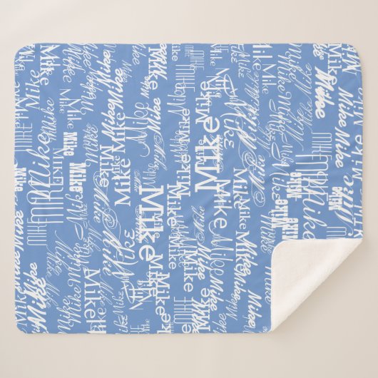 Aangepaste naam gestempeld allover Cornflower Blue Sherpa Deken (Voorkant (horizontaal))