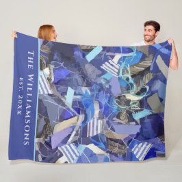 Aangepaste naam gesticht jaar blauw paars abstract fleece deken