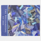 Aangepaste naam gesticht jaar blauw paars abstract fleece deken (Voorkant (Horizontaal))