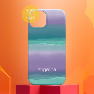 Aangepaste naam gestreept Paars en Blauwgroen Wate iPhone 15 Pro Max Hoesje
