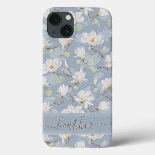 Aangepaste naam getekend witte magnolia op stoffig Case-Mate iPhone case
