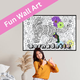 Aangepaste naam Giant Cat Mandala Floral Coloring Poster