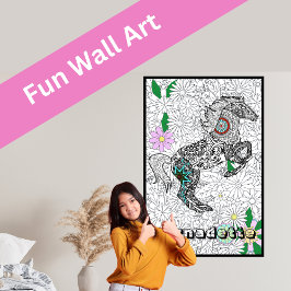 Aangepaste naam Giant Horse Bloemen Kleurplaten Po Poster