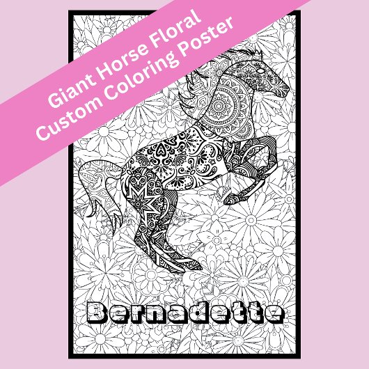 Aangepaste naam Giant Horse Bloemen Kleurplaten Po Poster