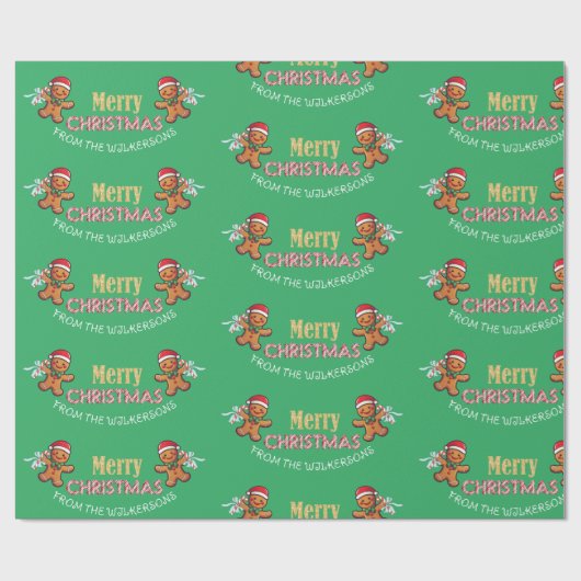 Aangepaste naam Gingerbread Man Vrolijk Kerstfeest Cadeaupapier (Vlak)