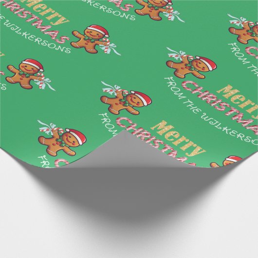 Aangepaste naam Gingerbread Man Vrolijk Kerstfeest Cadeaupapier (Hoek)