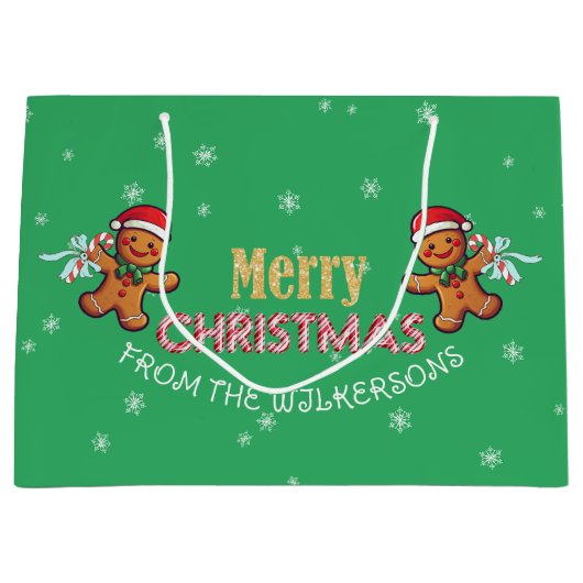 Aangepaste naam Gingerbread Man Vrolijk Kerstfeest Groot Cadeauzakje (Voorkant)