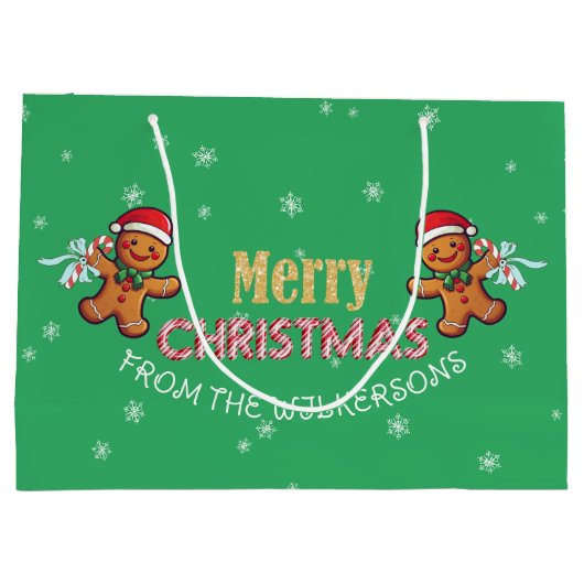 Aangepaste naam Gingerbread Man Vrolijk Kerstfeest Groot Cadeauzakje (Achterkant)