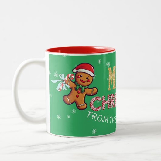 Aangepaste naam Gingerbread Man Vrolijk Kerstfeest Tweekleurige Koffiemok (Links)