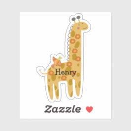 Aangepaste naam Giraffe Bird & Flowers Oranje lapt Sticker