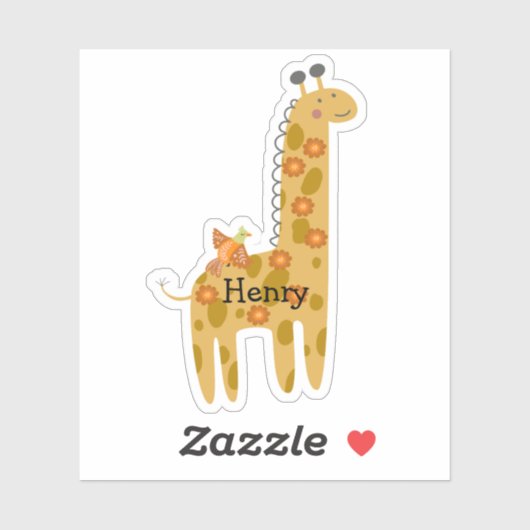 Aangepaste naam Giraffe Bird & Flowers Oranje lapt Sticker (Vel)