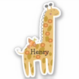 Aangepaste naam Giraffe Bird & Flowers Oranje lapt Sticker