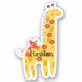 Aangepaste naam Giraffe en vogelgele rode laptop Sticker