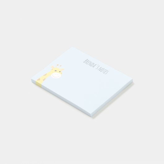 Aangepaste naam Giraffe glimlachen Licht Blauw 4x3 Post-it® Notes (Schuin)