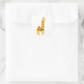Aangepaste naam Giraffe & Vogel Bloemen Geel Rood Vierkante Sticker (Tas)