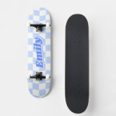 Aangepaste naam Girly Blue White Checker Patroon Persoonlijk Skateboard (Voorkant)