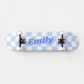 Aangepaste naam Girly Blue White Checker Patroon Persoonlijk Skateboard (Horizontaal)