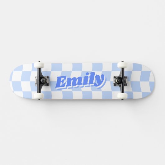 Aangepaste naam Girly Blue White Checker Patroon Persoonlijk Skateboard (Horizontaal)