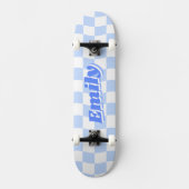 Aangepaste naam Girly Blue White Checker Patroon Persoonlijk Skateboard (Voorkant)