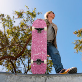 Aangepaste naam Girly Faux Pink Glitter Persoonlijk Skateboard