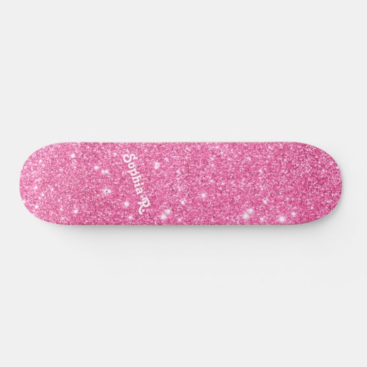 Aangepaste naam Girly Faux Pink Glitter Persoonlijk Skateboard (Horizontaal)