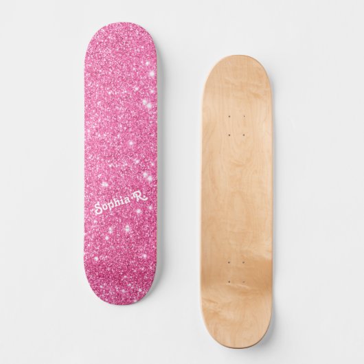 Aangepaste naam Girly Faux Pink Glitter Persoonlijk Skateboard (Voorkant)