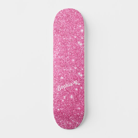 Aangepaste naam Girly Faux Pink Glitter Persoonlijk Skateboard (Voorkant)