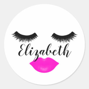 Aangepaste naam Girly Lips en Lashes Pink Sticker