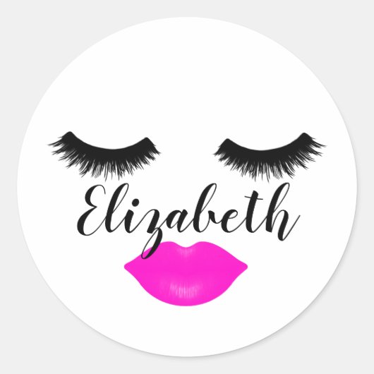 Aangepaste naam Girly Lips en Lashes Pink Sticker (Voorkant)