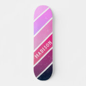 Aangepaste naam Girly Pink Paarse Stripes Persoonlijk Skateboard (Voorkant)