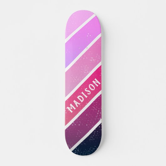 Aangepaste naam Girly Pink Paarse Stripes Persoonlijk Skateboard (Voorkant)