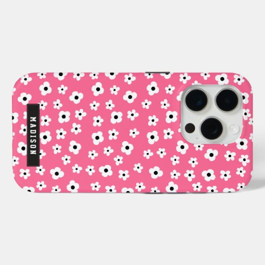 Aangepaste naam Girly Pink White Flower Pattern Case-Mate iPhone Case (Achterkant (horizontaal))