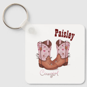 Aangepaste Naam Girly Schattige CowGirl Laarzen Ro Sleutelhanger