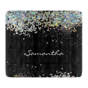 Aangepaste naam Girly Silver Glitter Snijplank